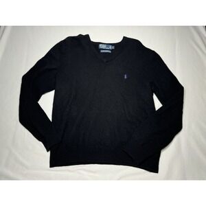 Vintage Ralph Lauren Polo Sweater Mens Large‎ Black 100% Lambs Wool Long Sleeve